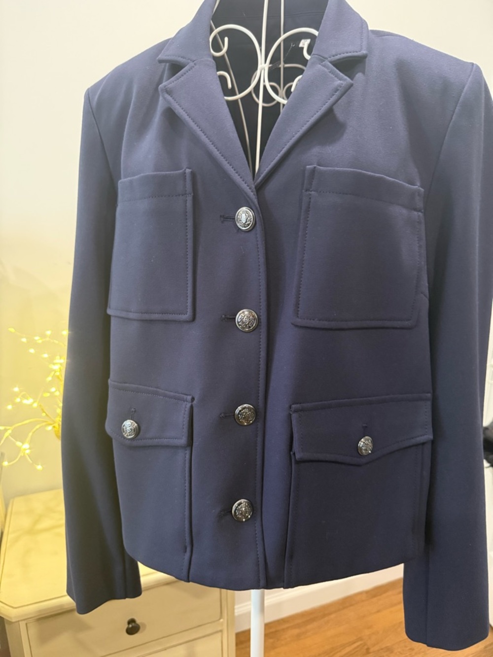 Chico's Navy Structured Button-Front Blazer